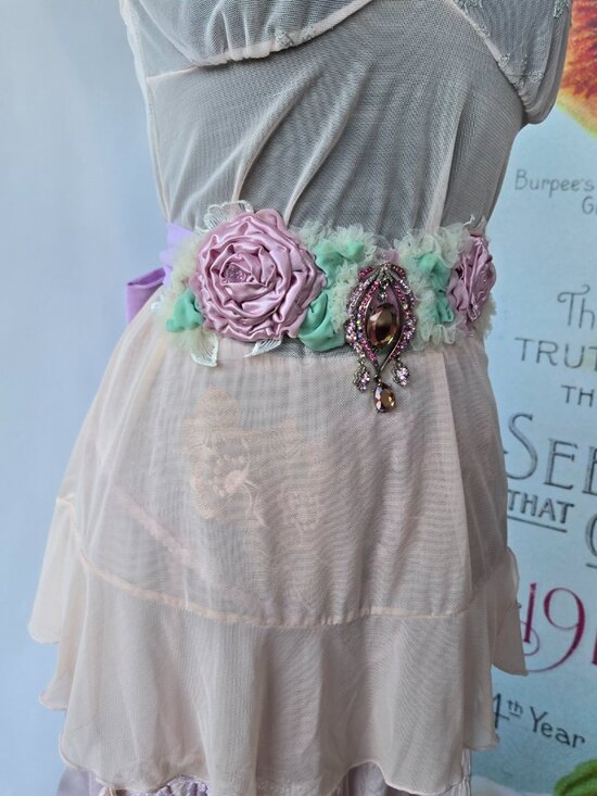 Handmade Light Pink Satin Rose and Crystal Sash Romantic Fairycore main image 8